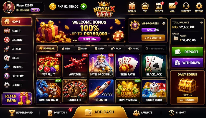 Royal x 777 game dashboard image